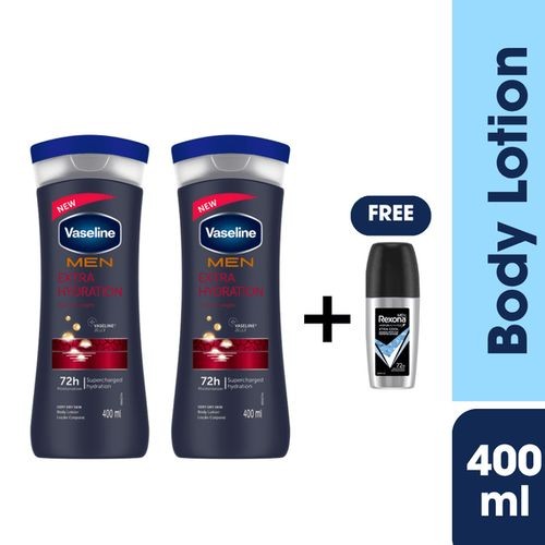 Vaseline Vaseline Men Extra Hydration Lotion 400Ml (Pack Of 2) + Rexona Xtra Cool 50Ml
