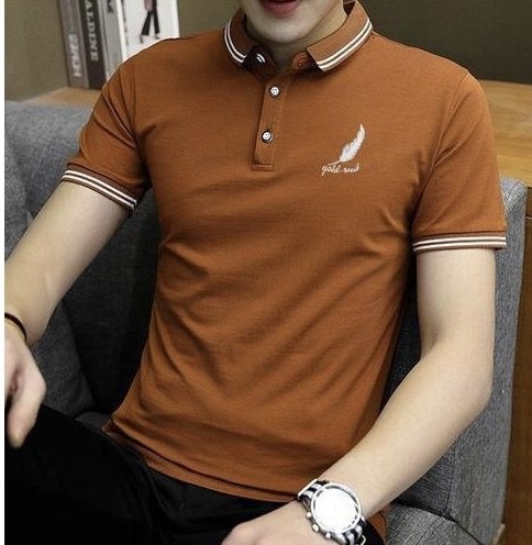 Dou-color Men's Polo Shirt Business T-shirt – Brown