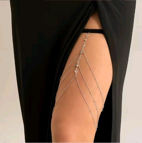Boho Elastic Band Crystal Leg Thigh Chain for Women